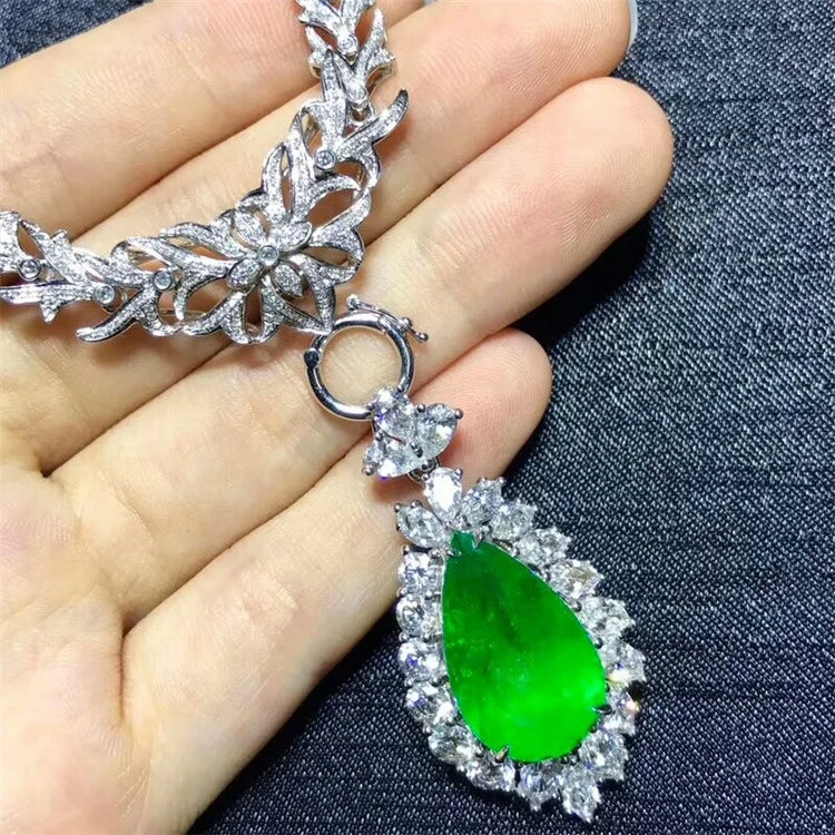 Luxury Necklace Jewelry Wholesale Brand 12.78ct Natural Gemstone Green Emerald 18k Gold Pendant Necklace