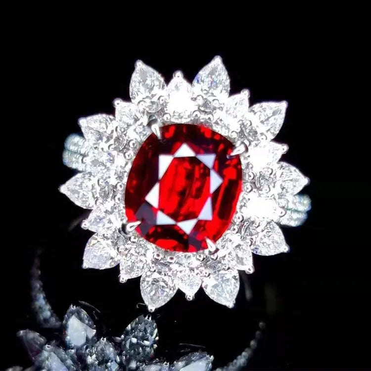 SGARIT Precious Beautiful Wedding Gemstone Jewelry 18k Gold 4.04ct Natural Unheated Pigeon Blood Red Ruby Ring