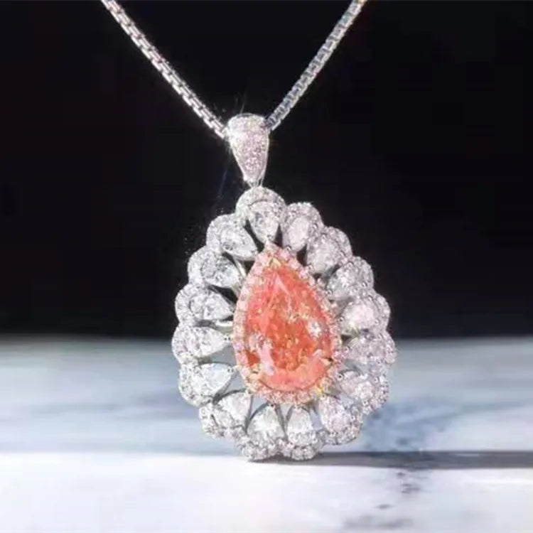 Wholesale Luxury 18k Real Gold Natural Diamond Jewelry 2.0ct Natural VS pink Diamond Necklace Pendant Ring Dual Use