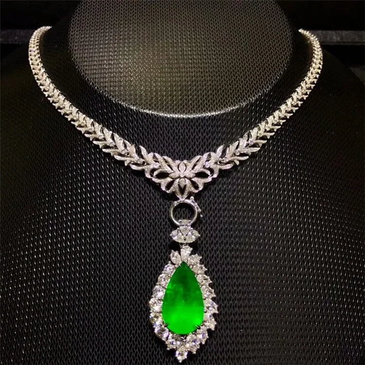 Luxury Necklace Jewelry Wholesale Brand 12.78ct Natural Gemstone Green Emerald 18k Gold Pendant Necklace