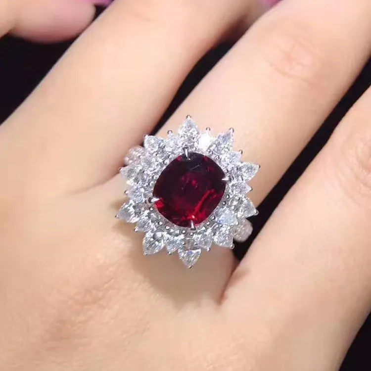 SGARIT Precious Beautiful Wedding Gemstone Jewelry 18k Gold 4.04ct Natural Unheated Pigeon Blood Red Ruby Ring