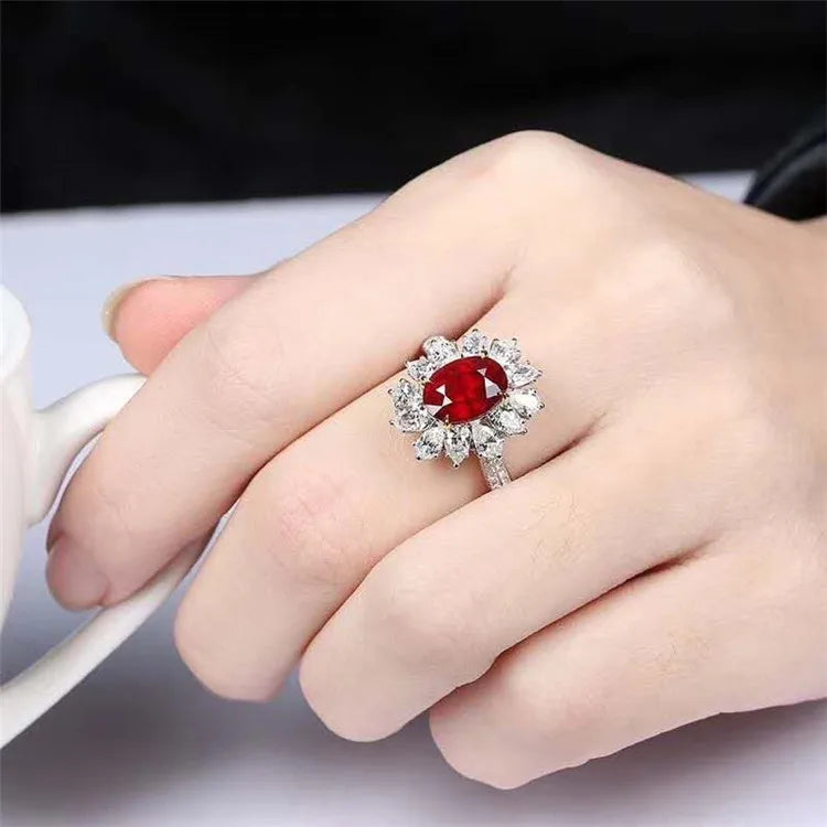 SGARIT AU750 Precious Bridal Wedding Gemstone Jewelry 18K Gold 3.07Ct Pigeon Blood Red Unheated Natura Ruby Ring