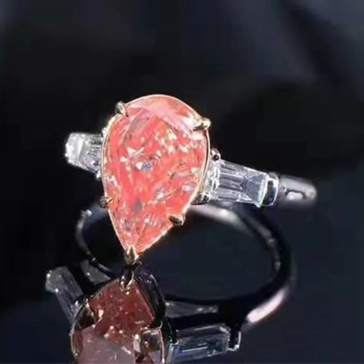 Waterdrop Shape Luxury Gemstone Jewelry 18k Gold 2.01ct AGL VS Natural Fancy pink Diamond Ring for Women