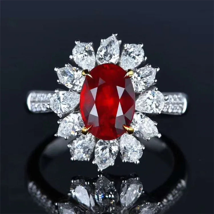SGARIT AU750 Precious Bridal Wedding Gemstone Jewelry 18K Gold 3.07Ct Pigeon Blood Red Unheated Natura Ruby Ring