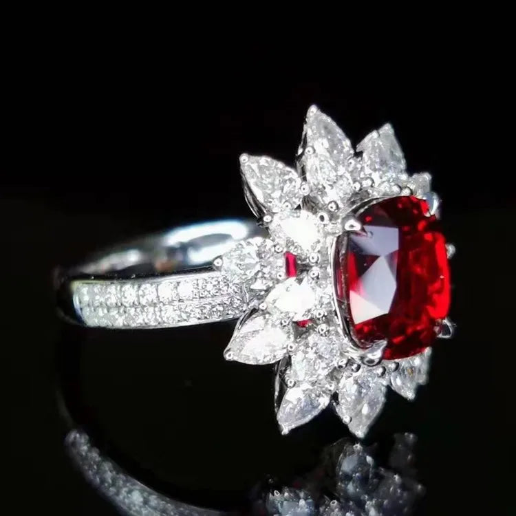 SGARIT Precious Beautiful Wedding Gemstone Jewelry 18k Gold 4.04ct Natural Unheated Pigeon Blood Red Ruby Ring