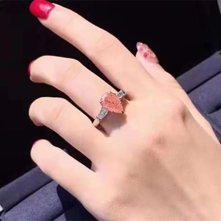 Waterdrop Shape Luxury Gemstone Jewelry 18k Gold 2.01ct AGL VS Natural Fancy pink Diamond Ring for Women