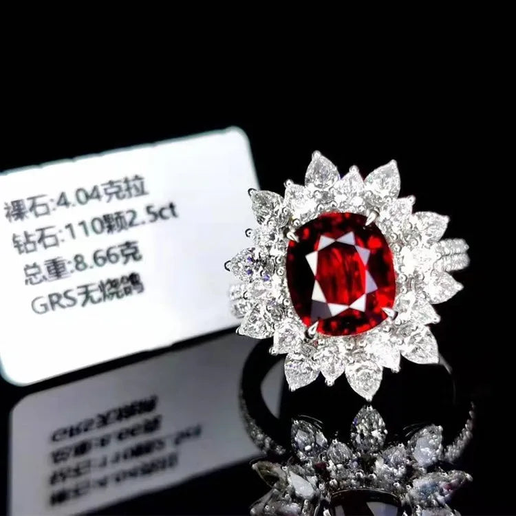 SGARIT Precious Beautiful Wedding Gemstone Jewelry 18k Gold 4.04ct Natural Unheated Pigeon Blood Red Ruby Ring
