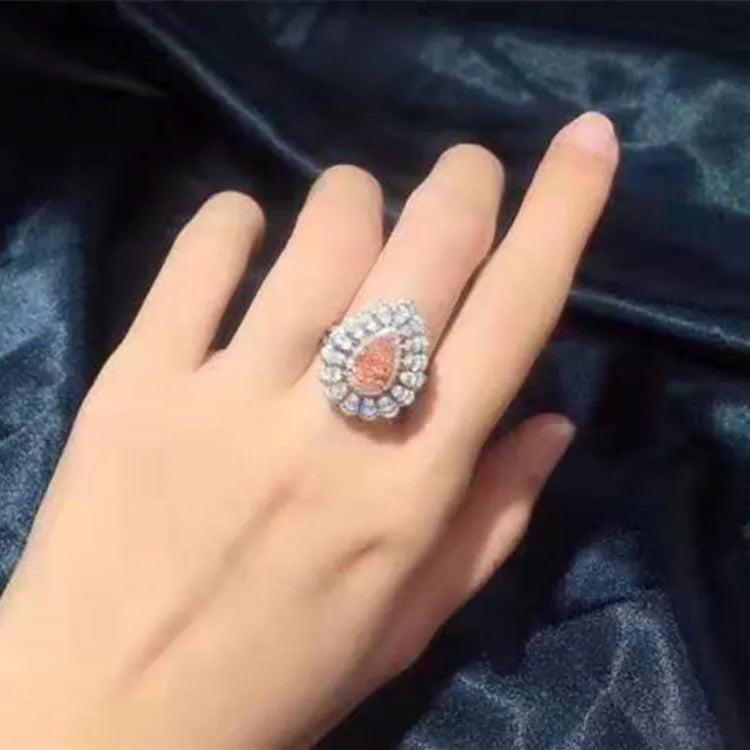 Wholesale Luxury 18k Real Gold Natural Diamond Jewelry 2.0ct Natural VS pink Diamond Necklace Pendant Ring Dual Use