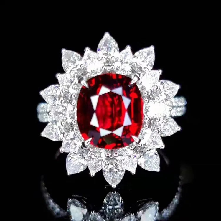 SGARIT Precious Beautiful Wedding Gemstone Jewelry 18k Gold 4.04ct Natural Unheated Pigeon Blood Red Ruby Ring