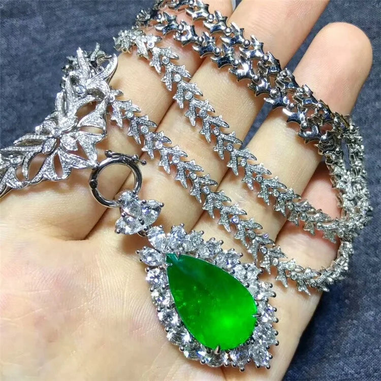 Luxury Necklace Jewelry Wholesale Brand 12.78ct Natural Gemstone Green Emerald 18k Gold Pendant Necklace