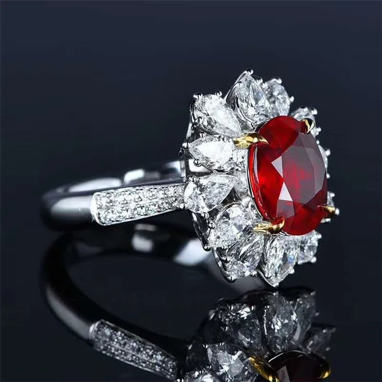 SGARIT AU750 Precious Bridal Wedding Gemstone Jewelry 18K Gold 3.07Ct Pigeon Blood Red Unheated Natura Ruby Ring