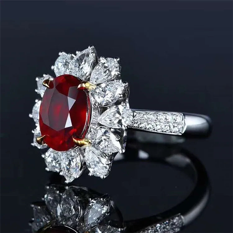 SGARIT AU750 Precious Bridal Wedding Gemstone Jewelry 18K Gold 3.07Ct Pigeon Blood Red Unheated Natura Ruby Ring