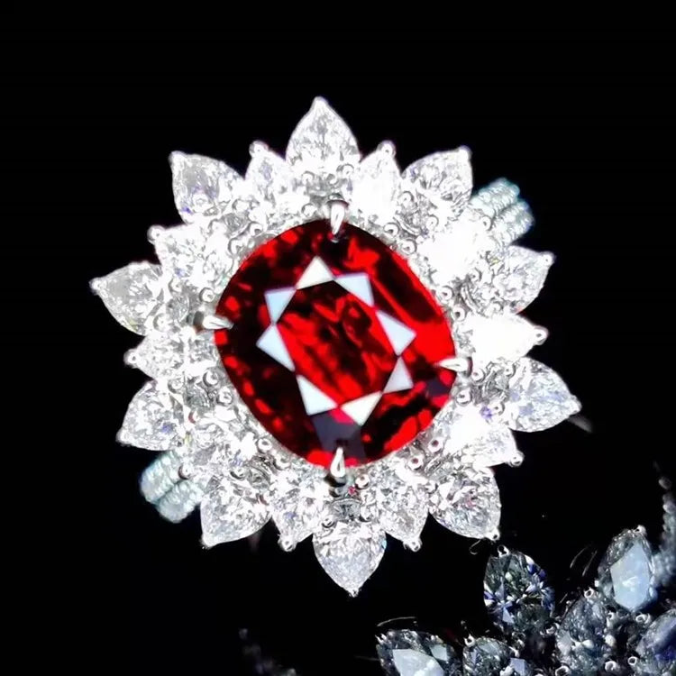 SGARIT Precious Beautiful Wedding Gemstone Jewelry 18k Gold 4.04ct Natural Unheated Pigeon Blood Red Ruby Ring