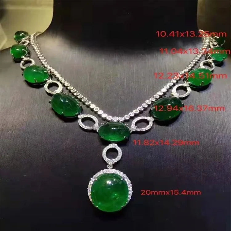 18K Gold Fine Custom Jewelry Luxury Necklace 106.5 Vivid Green Natural Emerald Gem Stone Classic Flower Pattern for Jewellery