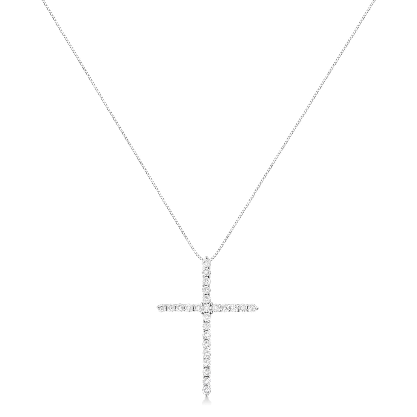 .925 Sterling Silver 2 cttw Prong Set Round-Cut Diamond Cross 18" Pendant Necklace (I-J Color, I2-I3 Clarity)