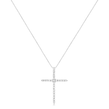 .925 Sterling Silver 2 cttw Prong Set Round-Cut Diamond Cross 18" Pendant Necklace (I-J Color, I2-I3 Clarity)