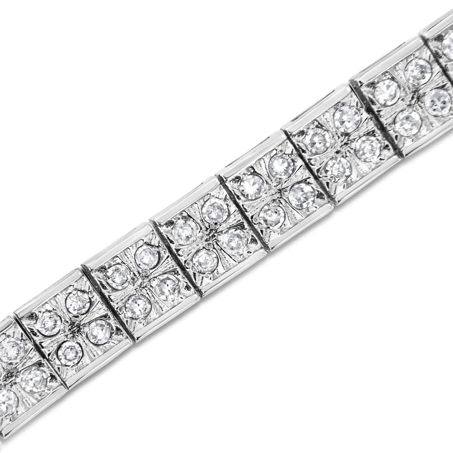 .925 Sterling Silver 2 Cttw Prong Set Round-Cut Diamond 4 Stone Box Link Bracelet (I-J Color, I3 Clarity) - 7.25"