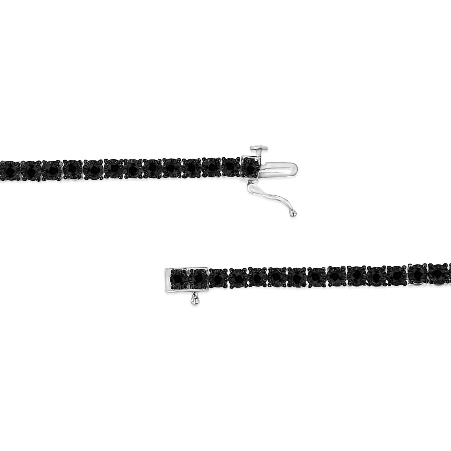 .925 Sterling Silver 3.0 Cttw Miracle-Set Treated Black Diamond Round Miracle Plate Tennis Bracelet (Black Color, I3 Clarity) - 7.25"