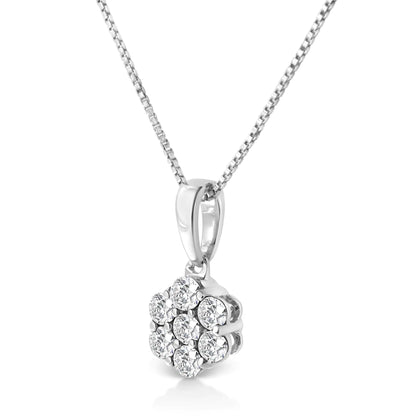 14KT White Gold 1/2 cttw Diamond Floral Cluster Pendant Necklace (HI, SI2-I1)