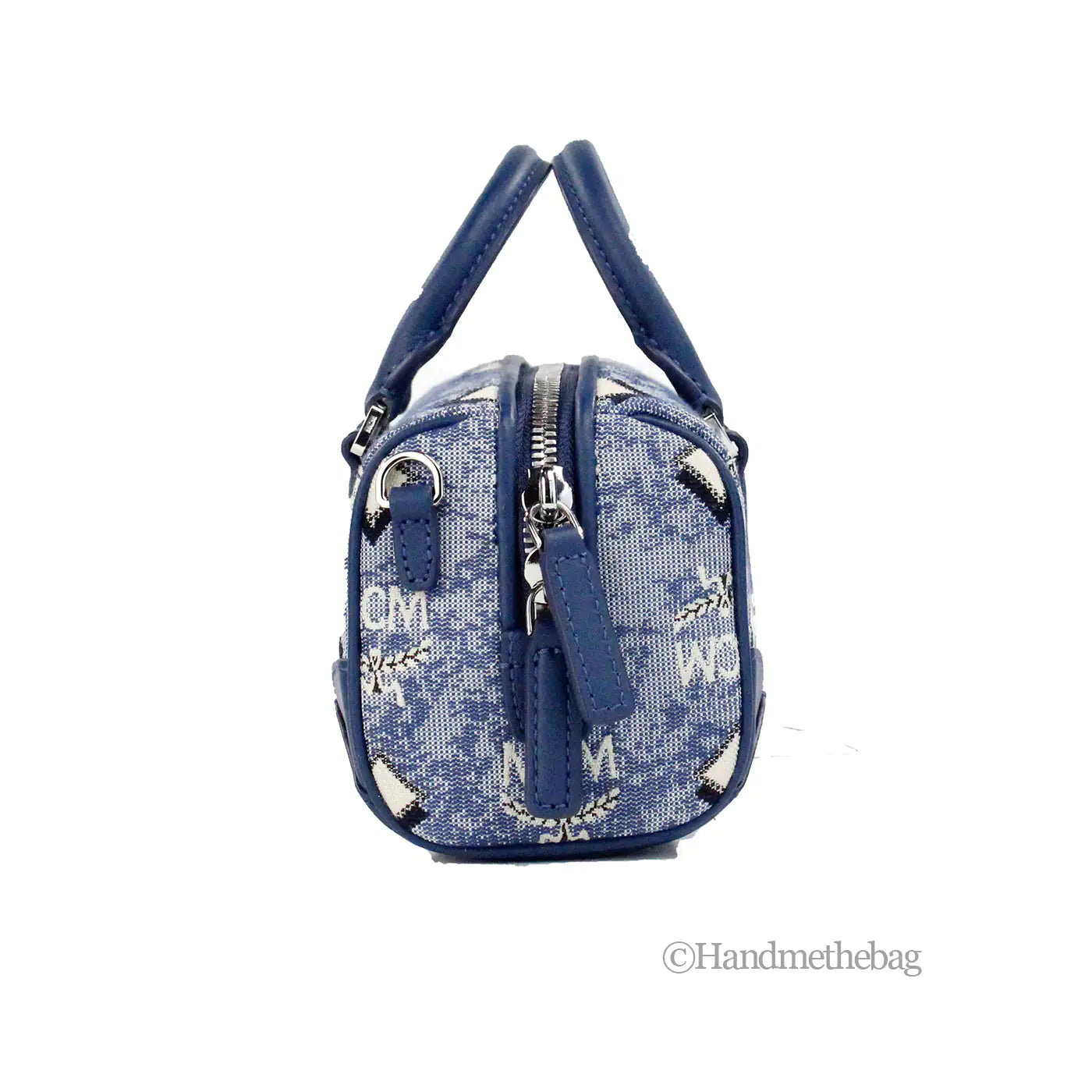 MCM Boston Mini Blue Vintage Jacquard Satchel Crossbody Bag