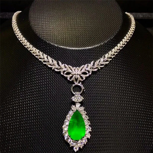 Luxury Necklace Jewelry Wholesale Brand 12.78ct Natural Gemstone Green Emerald 18k Gold Pendant Necklace