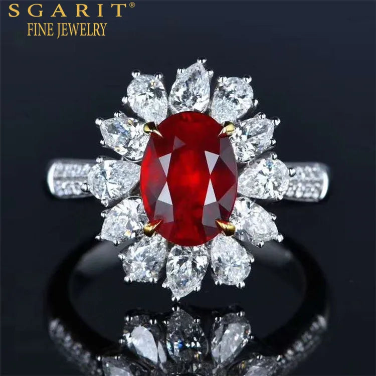 SGARIT AU750 Precious Bridal Wedding Gemstone Jewelry 18K Gold 3.07Ct Pigeon Blood Red Unheated Natura Ruby Ring