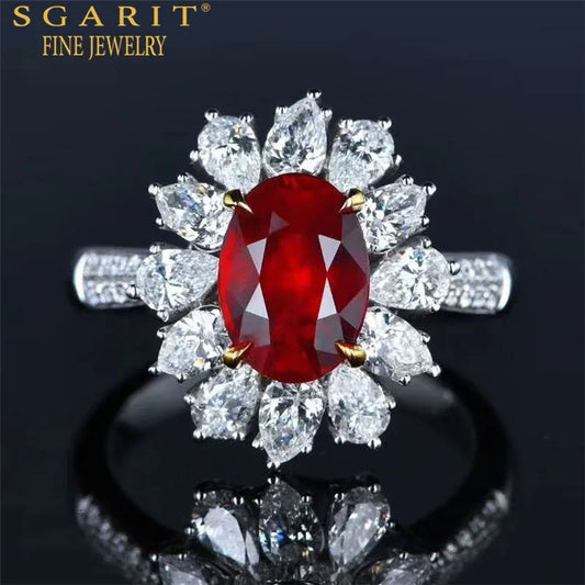 SGARIT AU750 Precious Bridal Wedding Gemstone Jewelry 18K Gold 3.07Ct Pigeon Blood Red Unheated Natura Ruby Ring