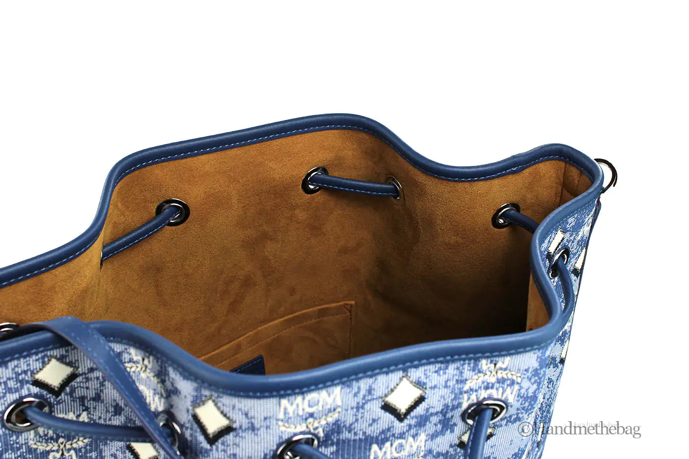 MCM Large Blue Denim Drawstring Bucket Bag