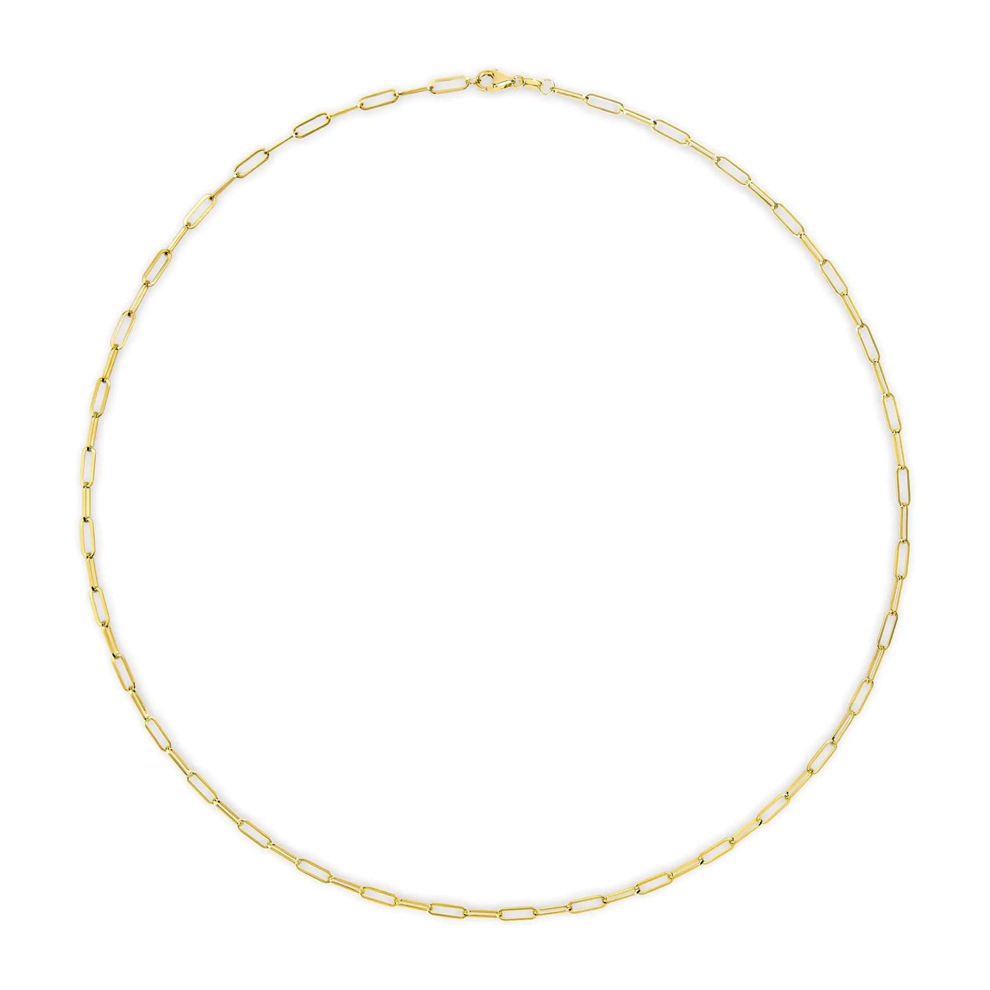 Unisex Solid 14K Gold 2.5mm Paperclip Chain Necklace