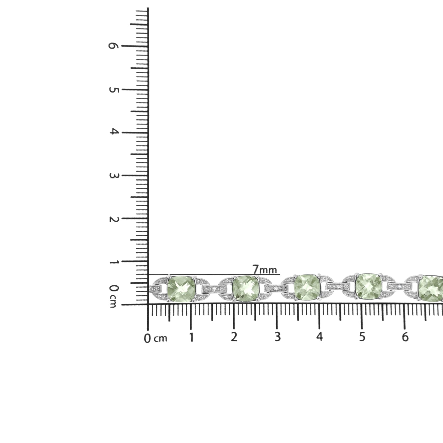 .925 Sterling Silver 7x7 mm Cushion Cut Green Amethyst and 1/20 cttw Round Cut Diamond Fashion Tennis Bracelet (I-J Color, I1-I2 Clarity) - 7"