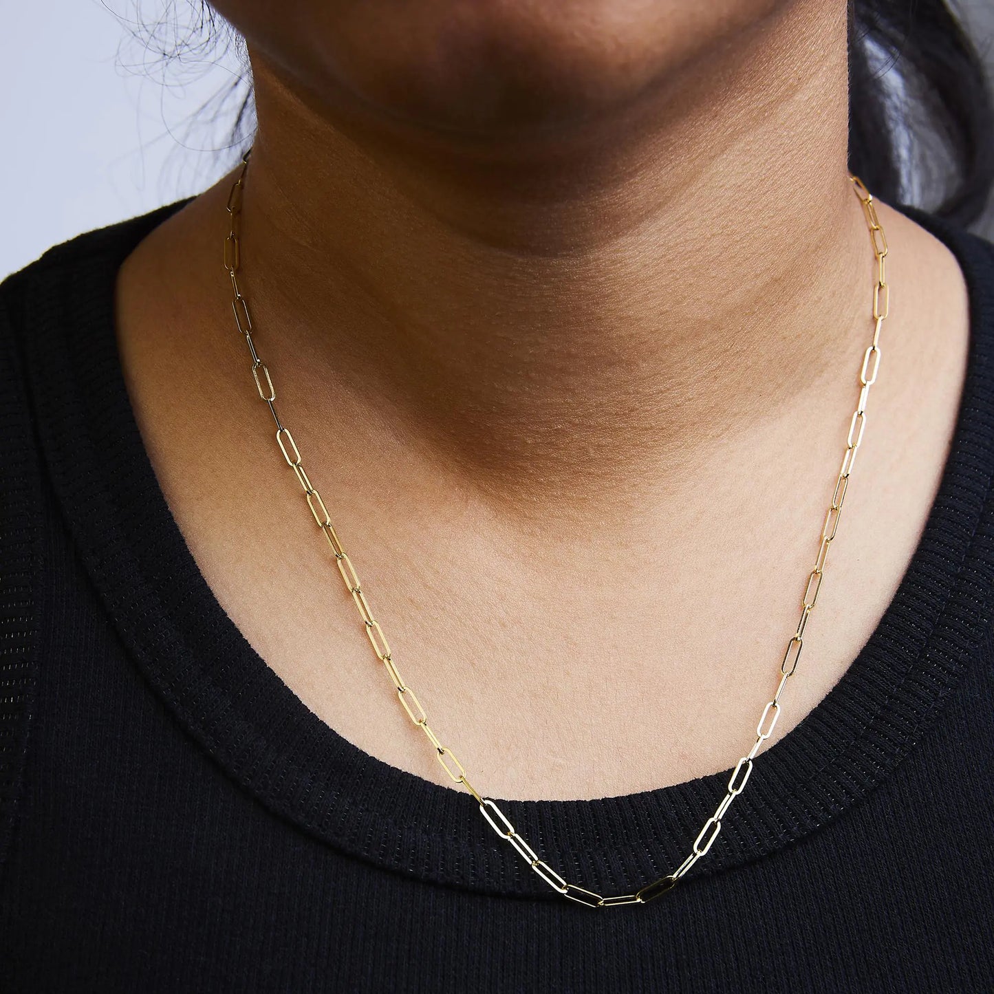 Unisex Solid 14K Gold 2.5mm Paperclip Chain Necklace