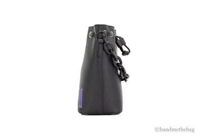 MCM Mini Black Purple Smooth Leather Chain Drawstring Bucket