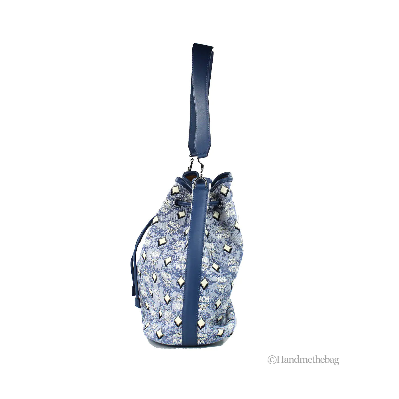 MCM Large Blue Denim Drawstring Bucket Bag