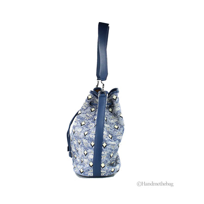 MCM Large Blue Denim Drawstring Bucket Bag