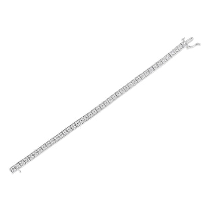 .925 Sterling Silver 2 Cttw Prong Set Round-Cut Diamond 4 Stone Box Link Bracelet (I-J Color, I3 Clarity) - 7.25"