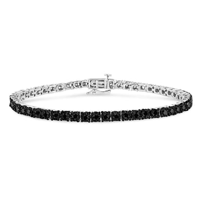 .925 Sterling Silver 3.0 Cttw Miracle-Set Treated Black Diamond Round Miracle Plate Tennis Bracelet (Black Color, I3 Clarity) - 7.25"