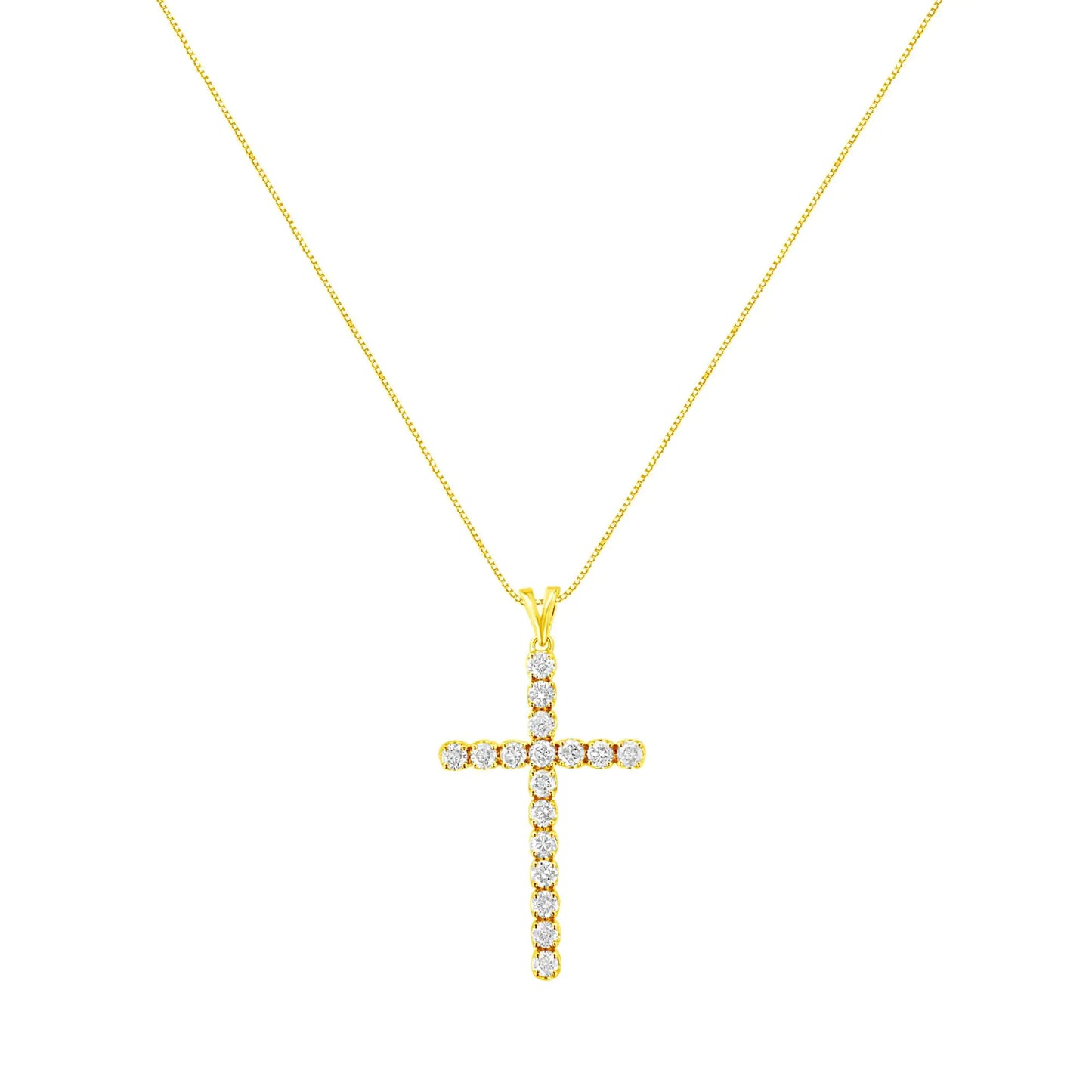 10k Yellow Gold Plated .925 Sterling Silver 2.0 cttw Classic Prong Set Round-Cut Diamond Cross 18" Pendant Necklace (J-K Color, I1-I2 Clarity)