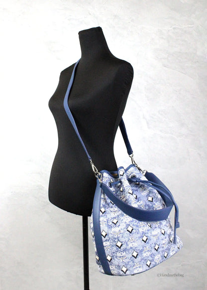 MCM Large Blue Denim Drawstring Bucket Bag