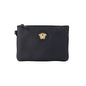 Versace Small Black Leather Wristlet Clutch Pouch