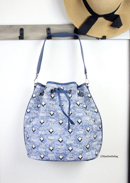 MCM Large Blue Denim Drawstring Bucket Bag