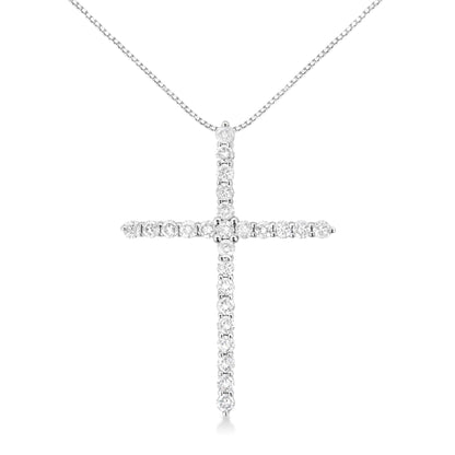 .925 Sterling Silver 2 cttw Prong Set Round-Cut Diamond Cross 18" Pendant Necklace (I-J Color, I2-I3 Clarity)