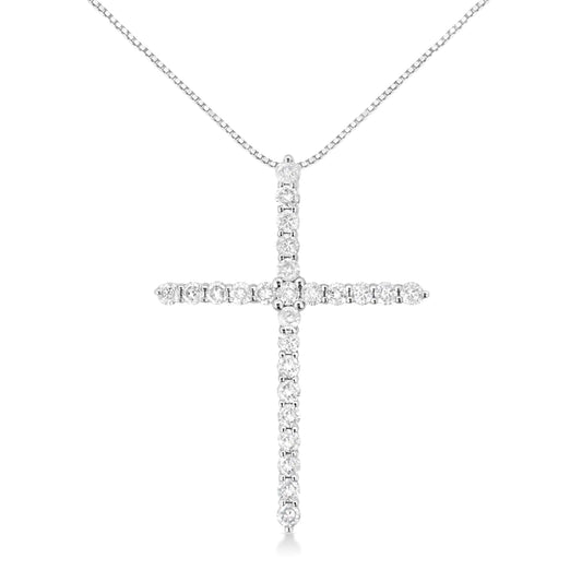 .925 Sterling Silver 2 cttw Prong Set Round-Cut Diamond Cross 18" Pendant Necklace (I-J Color, I2-I3 Clarity)