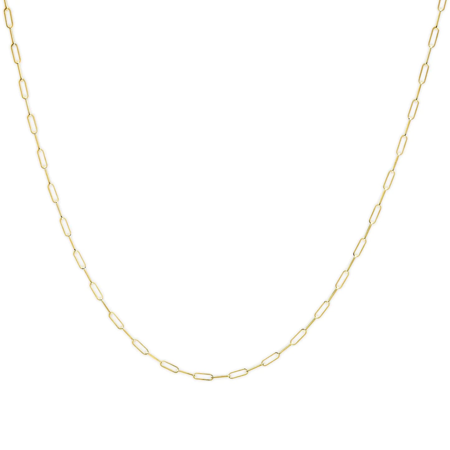 Unisex Solid 14K Gold 2.5mm Paperclip Chain Necklace