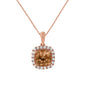 10K Rose Gold 1/4ct Diamond and 8MM Peach Morganite Gemstone Square Pendant (H-I, I1-I2)