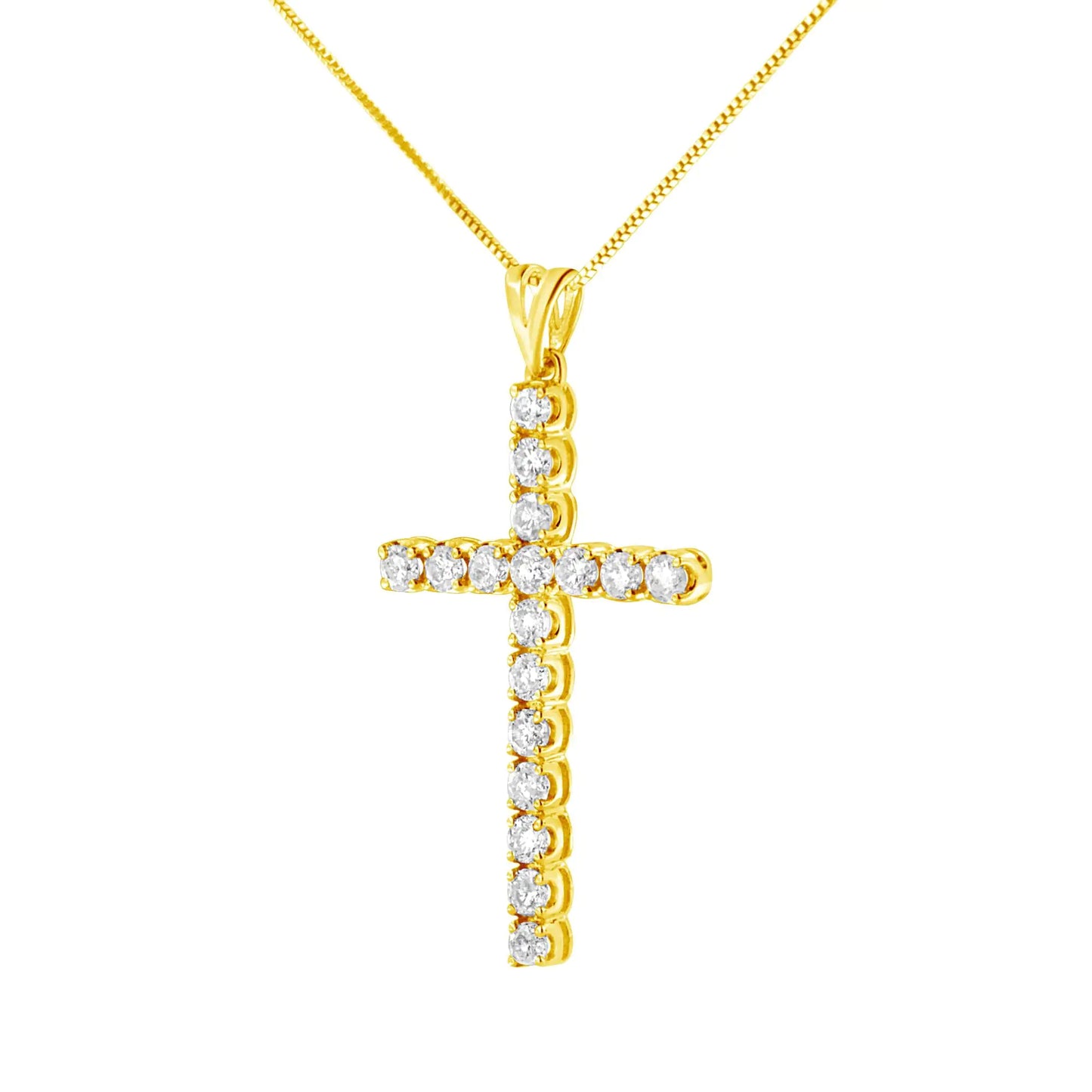 10k Yellow Gold Plated .925 Sterling Silver 2.0 cttw Classic Prong Set Round-Cut Diamond Cross 18" Pendant Necklace (J-K Color, I1-I2 Clarity)