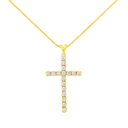 10k Yellow Gold Plated .925 Sterling Silver 2.0 cttw Classic Prong Set Round-Cut Diamond Cross 18" Pendant Necklace (J-K Color, I1-I2 Clarity)