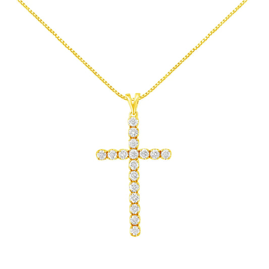 10k Yellow Gold Plated .925 Sterling Silver 2.0 cttw Classic Prong Set Round-Cut Diamond Cross 18" Pendant Necklace (J-K Color, I1-I2 Clarity)