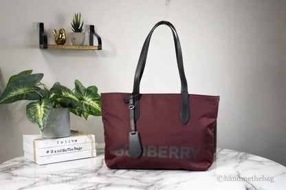 Burberry Small Burgundy Logo Branded Econyl Nylon Tote Bag